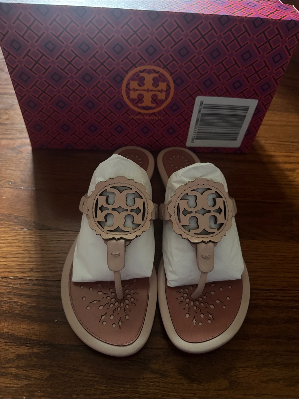 Tory Burch Pink Leather Logo Thong Sandals